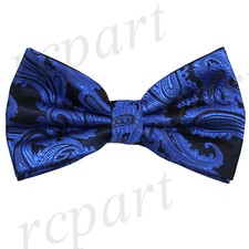 New Brand Q men's pre-tied bow tie paisley microfiber formal wedding black royal