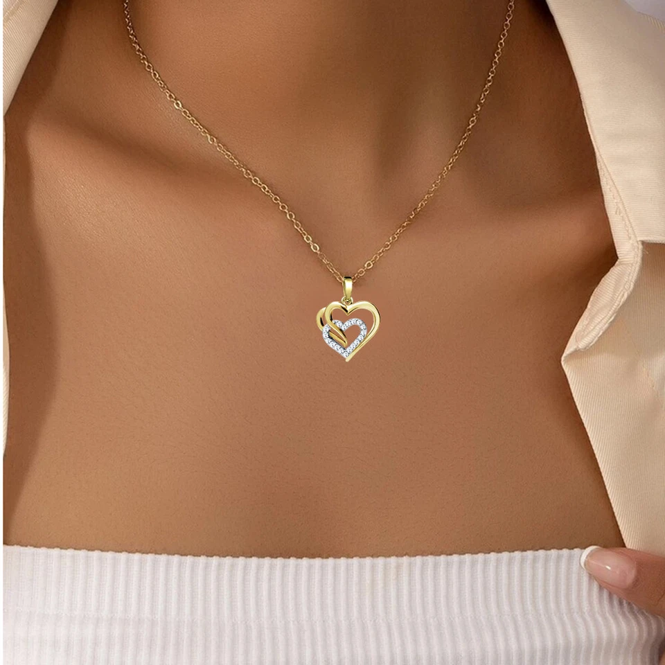 925 Silber Herzkette Gold Hals-Kette Herz Geschenk für Frauen Damen Freundin - Bild 4 von 4