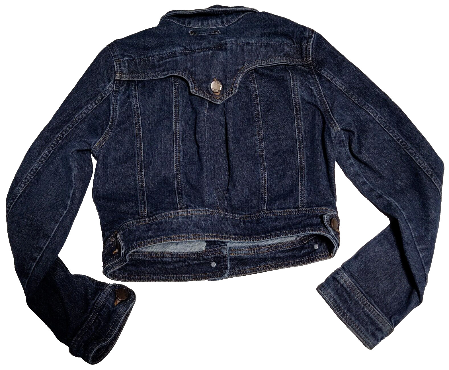 MANGO MNG JEANS Juniors Large Dark Wash Cropped Stretch Denim Jean Jacket thumbnail 2