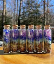 Awesome Mixed Crystal Glass Vial *Red Jasper *Tigers Eye *Clear Quartz *Amethyst
