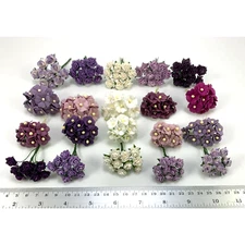 200 MIXED 4 Designs Mini - Small Cottage Rose Paper Flower (R&S- Kit Purple A)