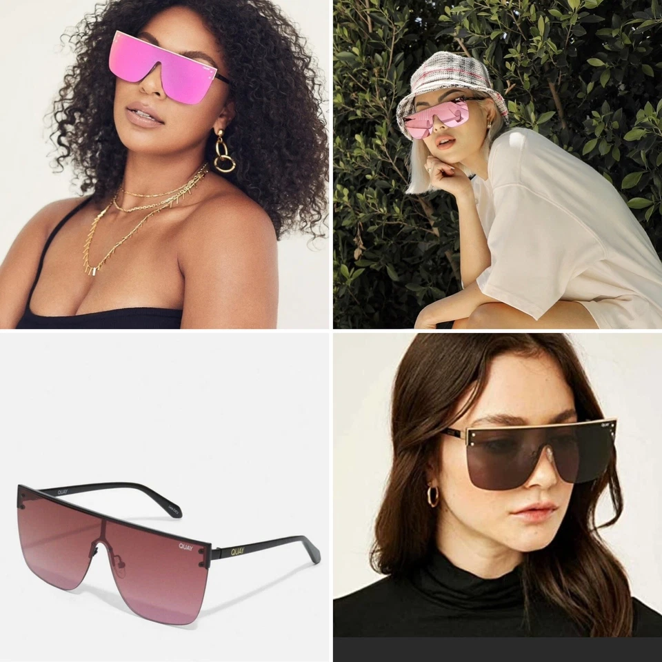 Gafas de sol Quay Australia bloqueadas de gran tamaño con escudo sin montura negro rosa baya Foto 3 de 4