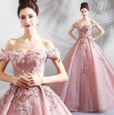 Colorful Evening Dress Flower Bride Womens Off Shoulder Wedding Toasting Dress 