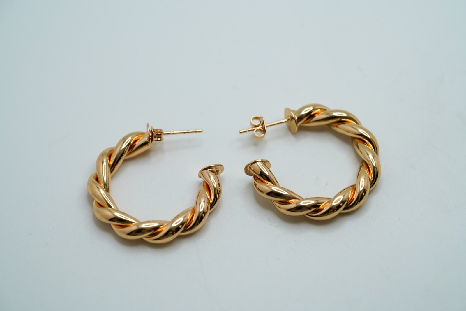 Vintage Gold Plate Over Sterling Silver Twisted Hoop Earrings 3cm JB47