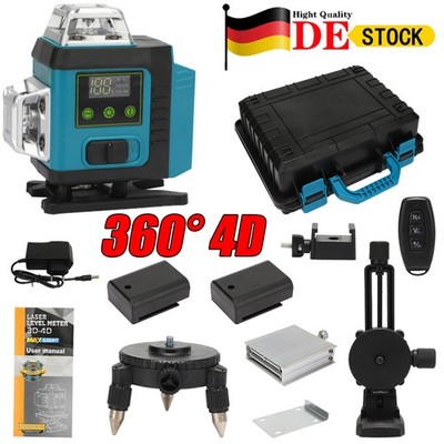 16 Line Laser Level Wasserwaage 4D 360° Kreuzlinienlaser mit 2Akku Koffer Stativ