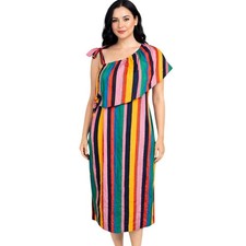 Who What Wear Maxi Dress Womens XXL Striped Multi Colored One Shoulder New