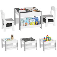 HOMCOM Set Tavolo per Bambini e 2 Sedie, Piano Reversibile con Lavagna Grigio