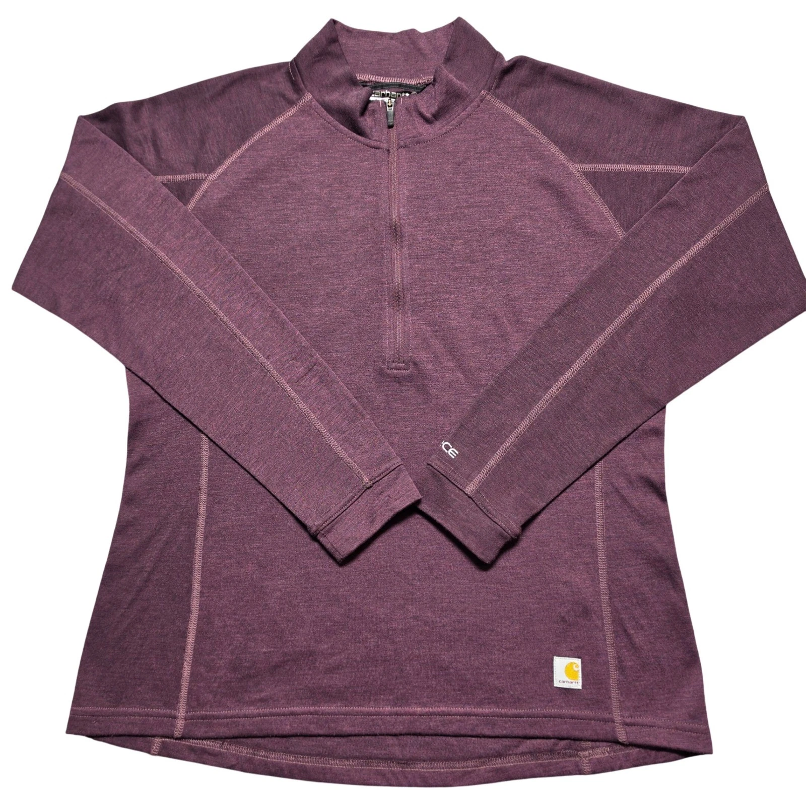 Carhartt Force Womens Large Purple Wool Blend Quarter Zip Base Layer Top 100238