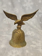 Vintage 5” Tall Brass Eagle Bell Wings Spread Patriotic Americana