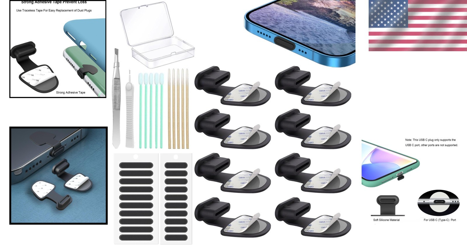Universal USB C Dust Protection Kit – 8PCS Plugs & Speaker Mesh Covers Included