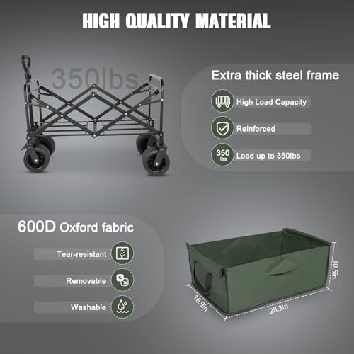 Carro de playa plegable plegable, carrito plegable con ruedas Verde botella