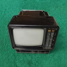 Vintage Alaron 5" Portable TV AM FM Radio Black White CRT Television Box