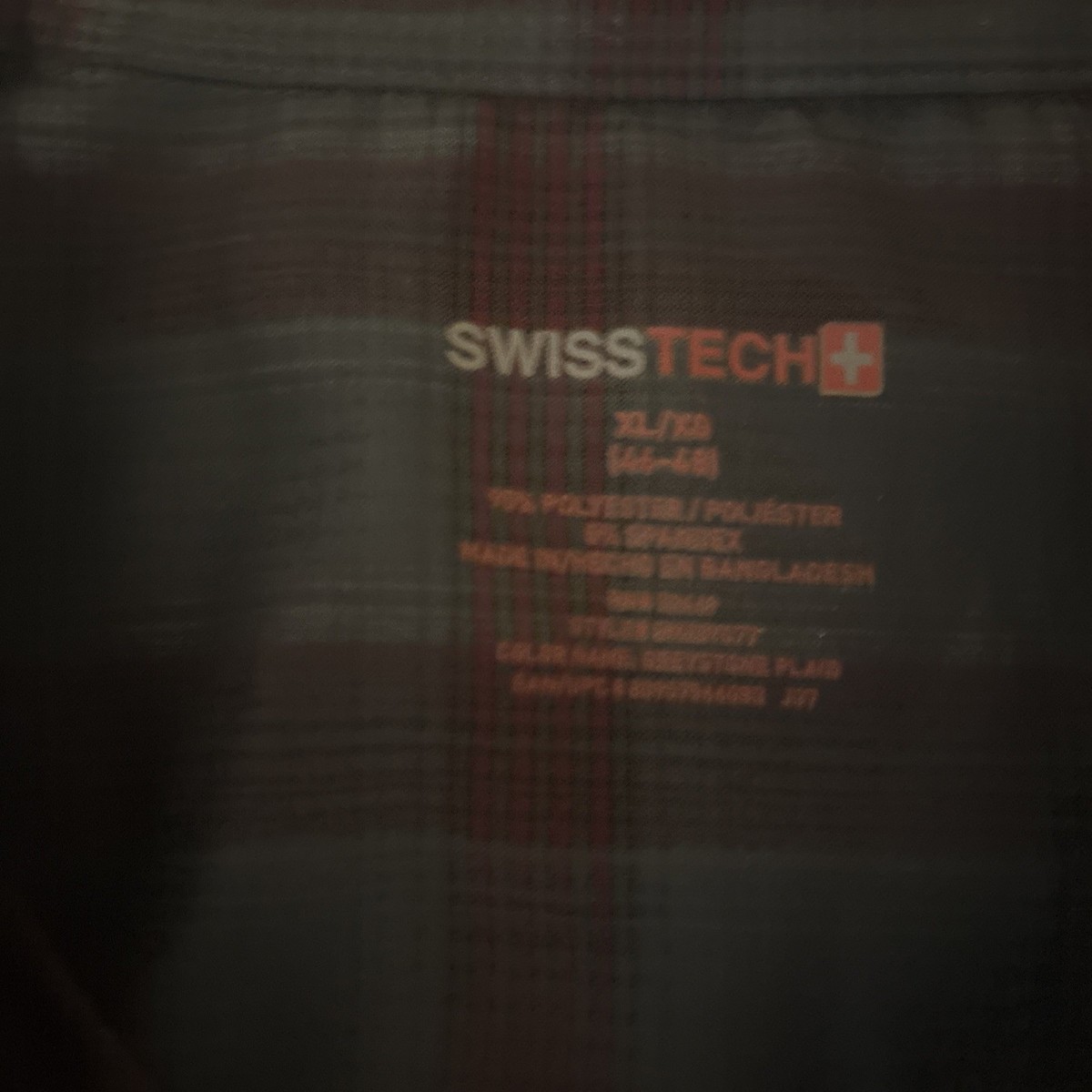 Swiss Tech Mens Shirt XL 46/48 Plaid Red & GRAY Short Sleeve