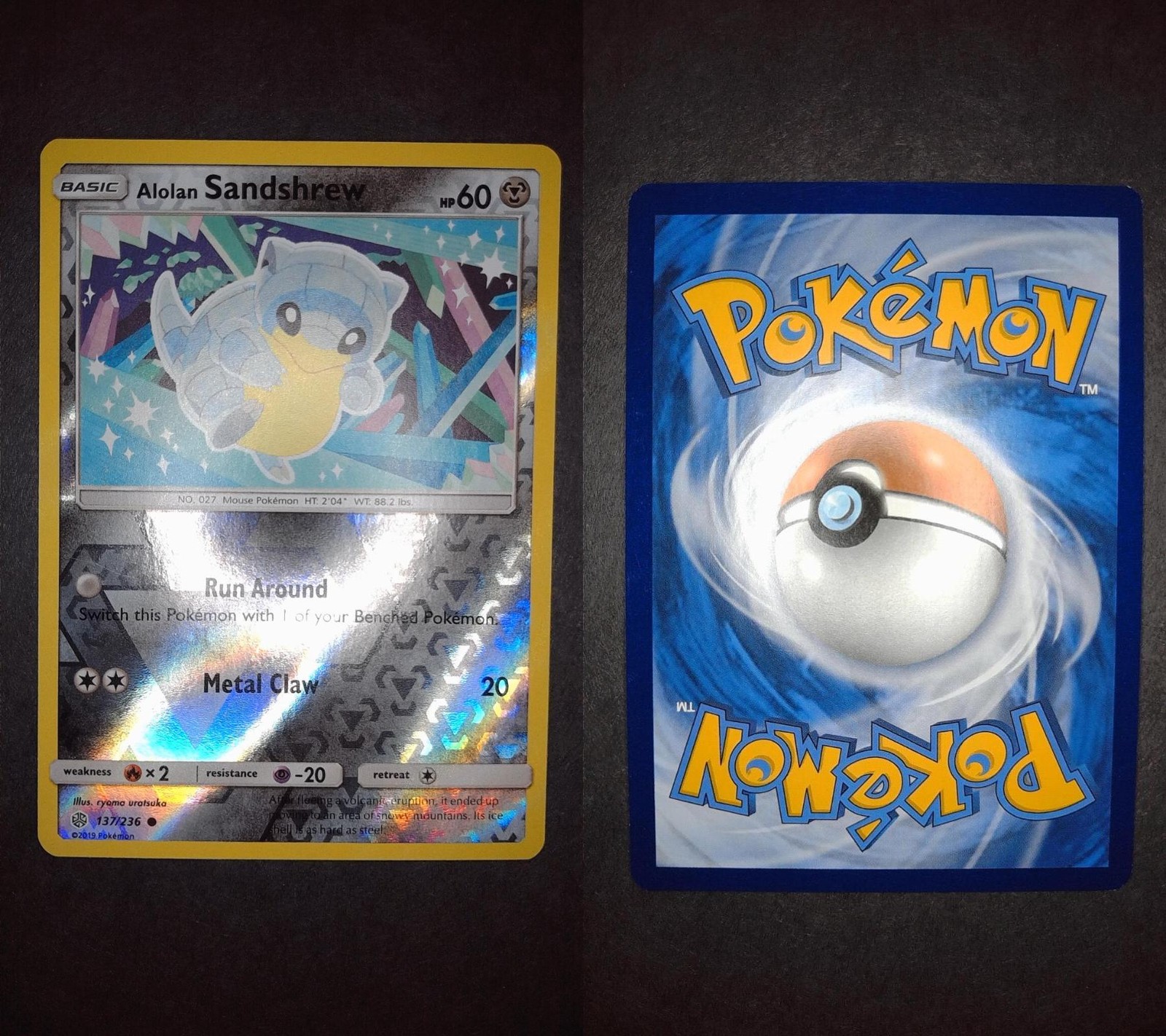 Alolan Sandshrew 137/236 Common Cosmic Eclipse Pokemon Reverse Holo LP