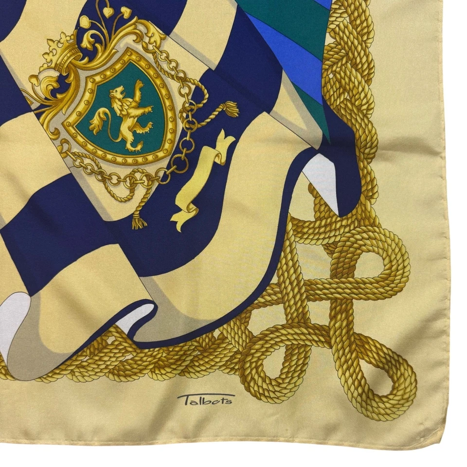 De Colección Talbots Grande 34" Cuadrado Sedoso Bufanda Banderas Náuticas Cuerda Dorada Dobladillo Enrollado Foto 2 de 4