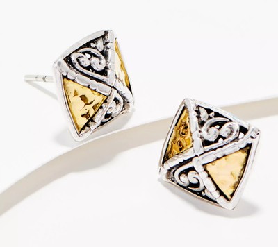 Artisan Crafted by Robert Manse Sterling & 18K Scrollwork Square Ohrstecker