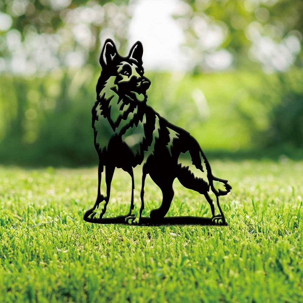 SUPERDANT Shepherd Yard Stakes Dog Metal Garden Ornament Black Silhouette Garde