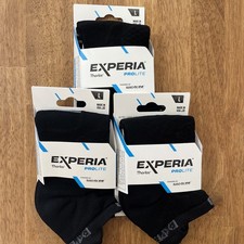  3 NEW Thorlos Experia Socks BLACK ProLite Nano Glide Cushion Tab Back No Show L