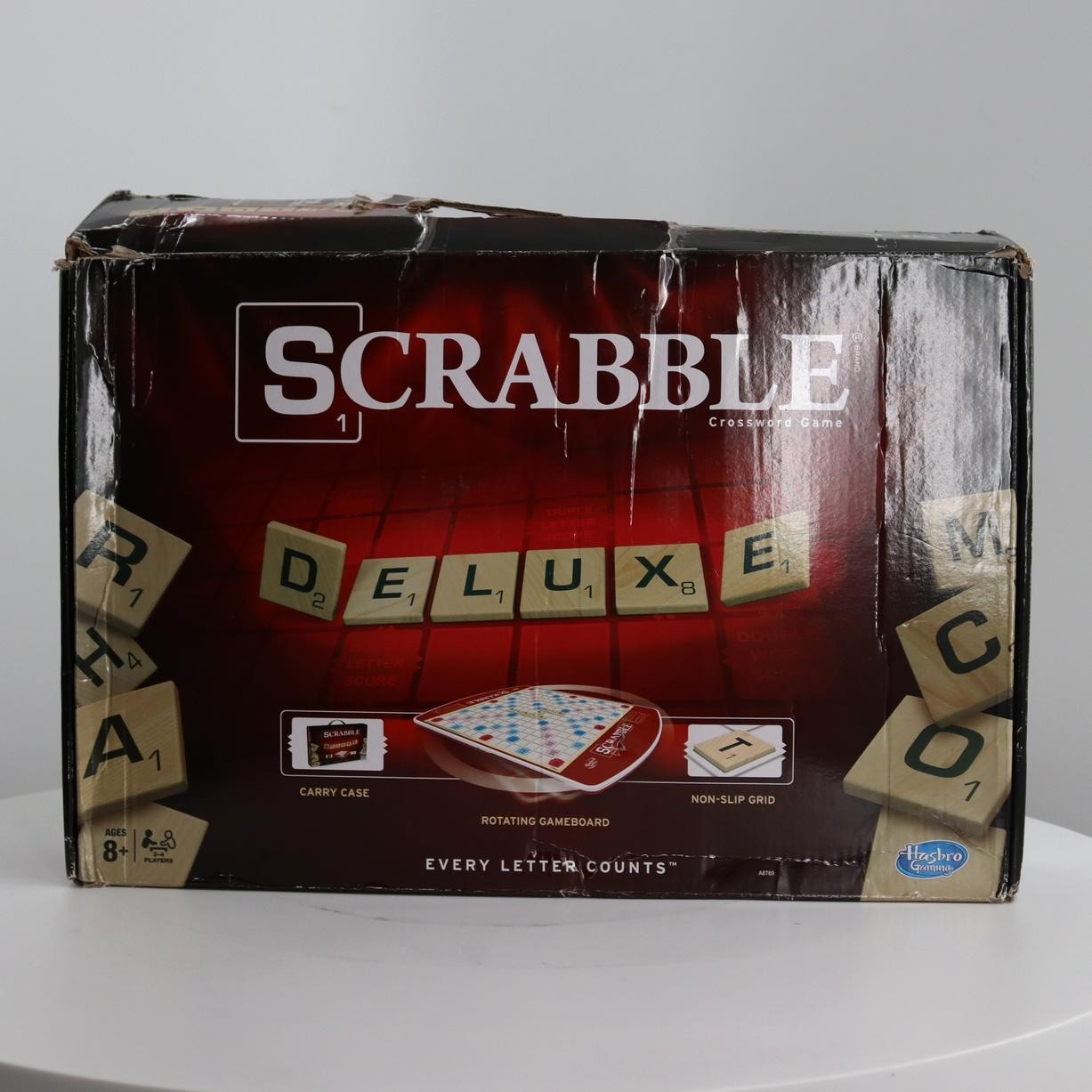 Hasbro Gaming Scrabble Deluxe Edition Letter Tiles Word Game | Rotating Board