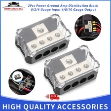 2Pcs Power Ground Amp Distribution Block 0/2/4 Gauge Input 4/8/10 Gauge Output