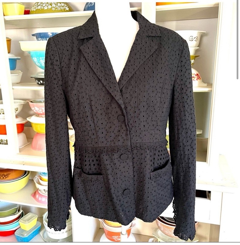 CAbi Women Black Flamenco Eyelet Blazer Long Sleeve Size 4