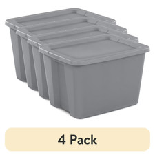 Sterilite 18 Gallon Plastic Storage Bin Container Tote Box with Lid Gray 4 Pack