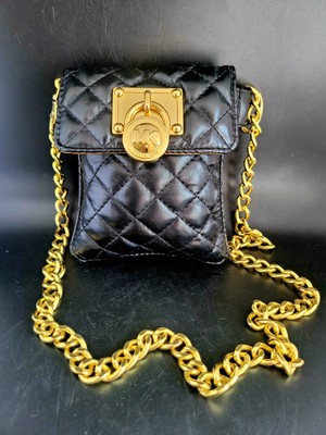 Michael Kors Blach With Gold Hamilton Lock Wait Hip Purse Everyday