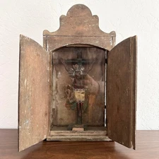 Antique Mexican Folk Art Crucifix Nicho 19th Century Old World Jesus Catholic