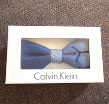 Calvin Klein Men's Blue Pretied Clip-On Bow Tie Solid Textured Polyester