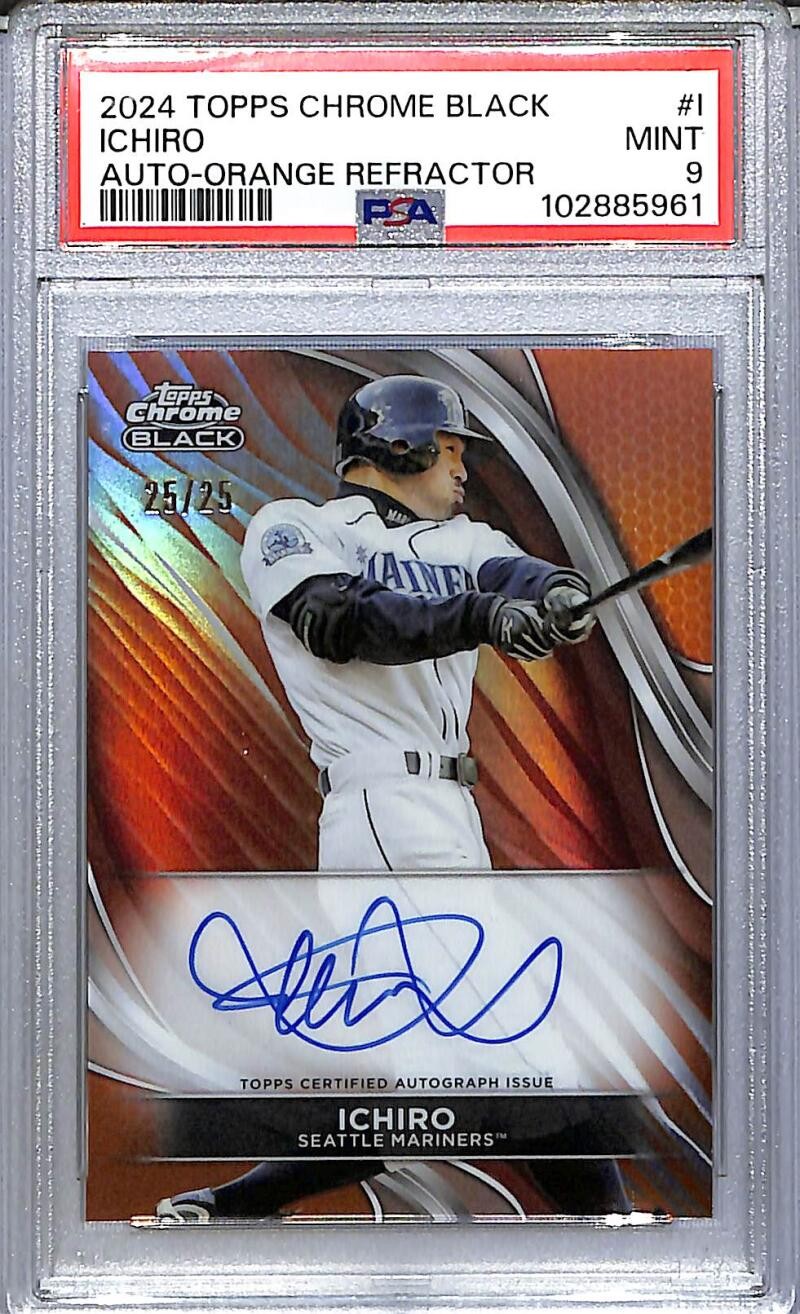 2024 Topps Chrome Black Orange #CBA-I Ichiro PSA 9 MINT Auto 25/25 Mariners
