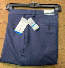 Perry Ellis Portfolio Men's Med Navy Dress Pants Slim Fit Flat Front 36x30 NWT