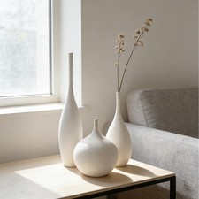 White Ceramic Vase Set of 3, Modern Boho Vases for Centerpiece Decor, Matte M...