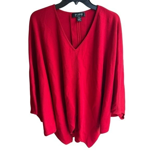 St. John Women's Classic Red Wool Rayon Blend Cape Poncho
