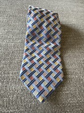 BARDELLI ROMA Necktie BLUE/GOLD/orange 100% Silk 60”L X 3.75”W USA MADE