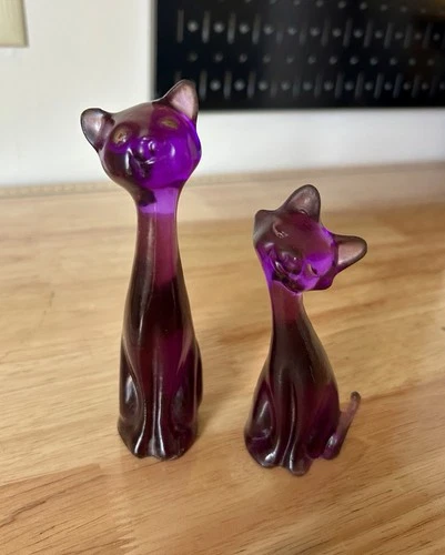 VTG Matte Finish Amethyst / Purple Siamese Cats Mid Century Figurines