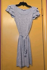 LOFT Heathered Light Gray Ruffle-Sleeve Tie-Waist Midi Dress