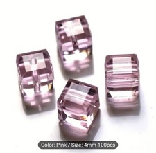 100 Pink Square Beads For Jewelry Making Cube shape Crystal Spacers Supplies