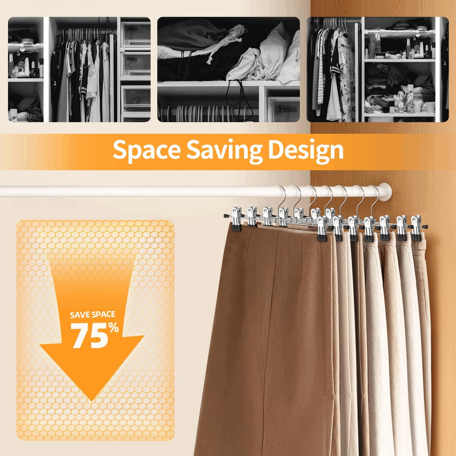 Pant Hangers, 12 Pack Skirt Hangers with Clips Metal Trouser Clip Hangers for He