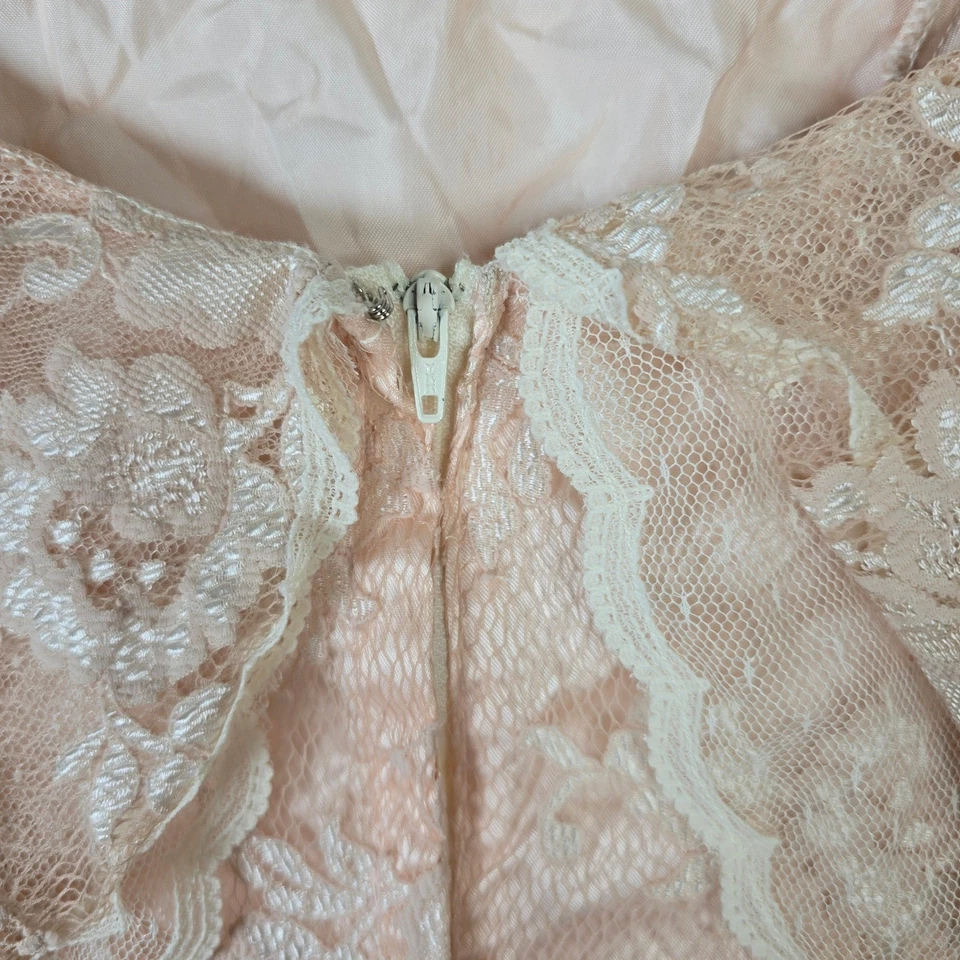 Vestido Loralie Original Vintage Encaje Formal Baile de graduación Rosa Melocotón Floral Superposición Talla 10 Foto 3 de 4