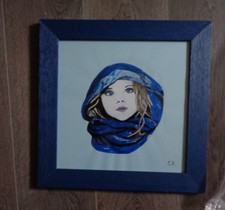 tableau neuf 38 cm sur 38 cm signé portrait femme