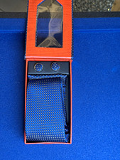 Men's Blue Tie, Pocket Square Cufflinks 3-Piece Accessory Set