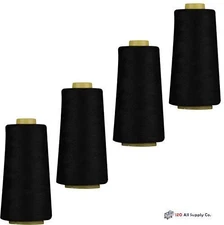 4-Pack of 6000 Yards (Each) Black Serger Cone Thread All Purpose Sewing Threa...