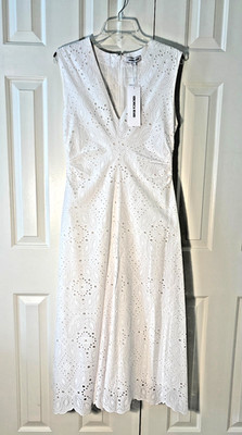 Veronica Beard White Aven Eyelet Midi Dress, NWT, Size 6, Orig Price $598