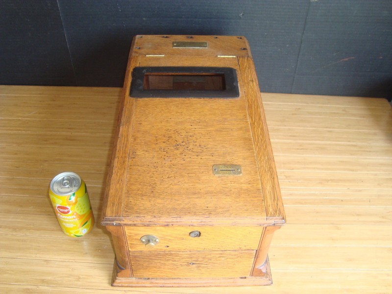 Pat. 1891 Antique Wooden Brass Plate Standard Cash Register with drawer and bell