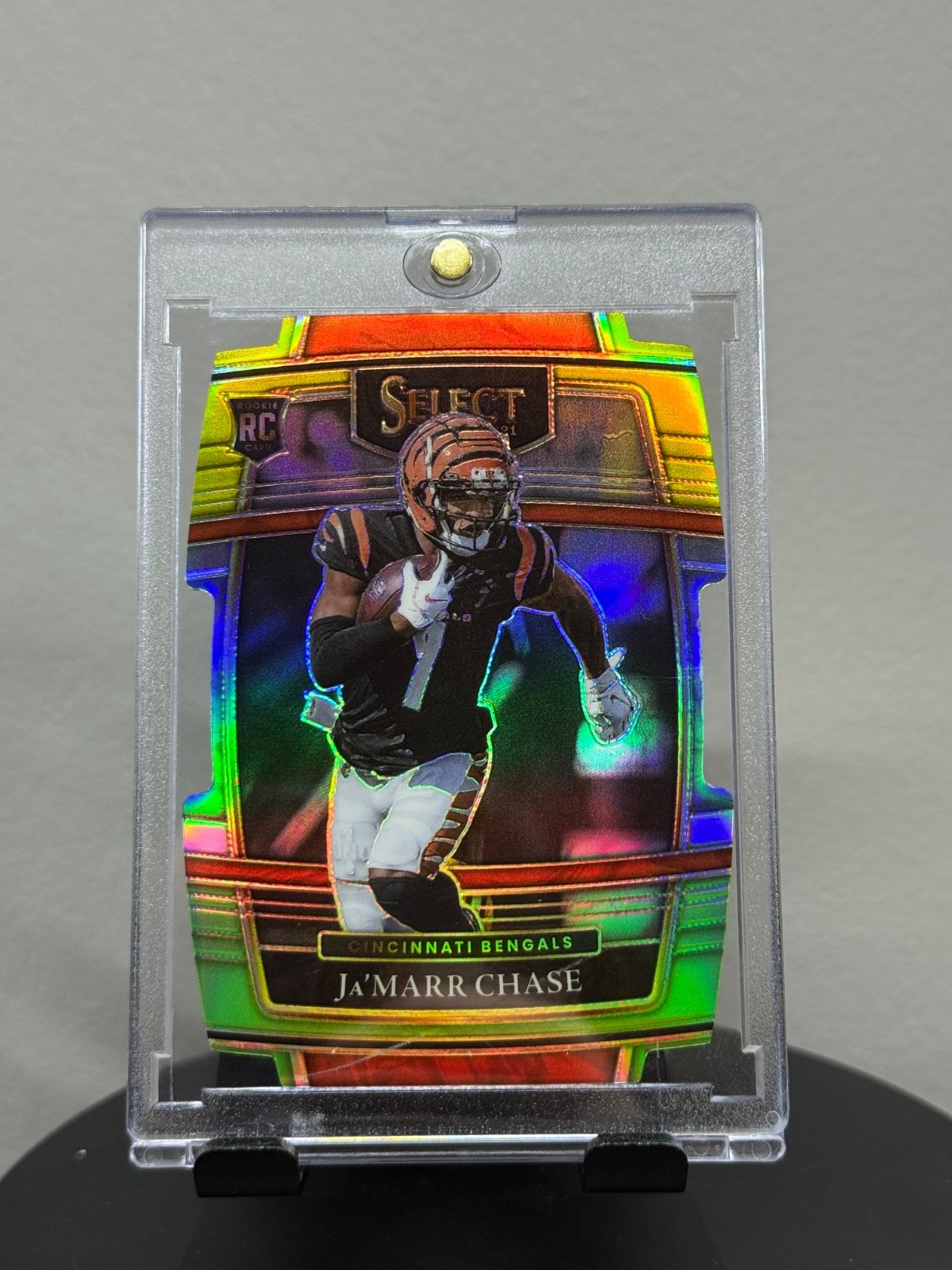 2021 Panini Select - Concourse Ja'Marr Chase #47 Green & Yellow Prizm Die-Cut