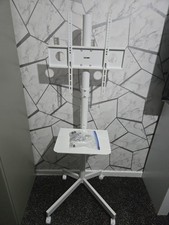 BONTEC Mobile TV Stand on Wheels,Rolling TV Cart with Media Shelf,TV Mount Stand