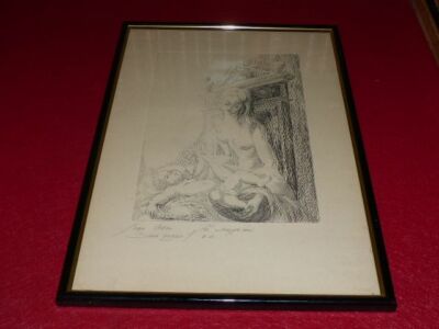 Estampe D’art – Gravure Au Burin – Vierge à L’Enfant, Par Le Graveur A. Cozzi
