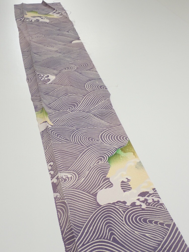 2Z07z40 Japanese Kimono Silk FABRIC Wave Light purple 58.3x7