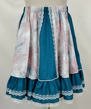 Vintage Tater Sax Womens Prairie Peasant Cottage Skirt Small Blue Ruffle Lace