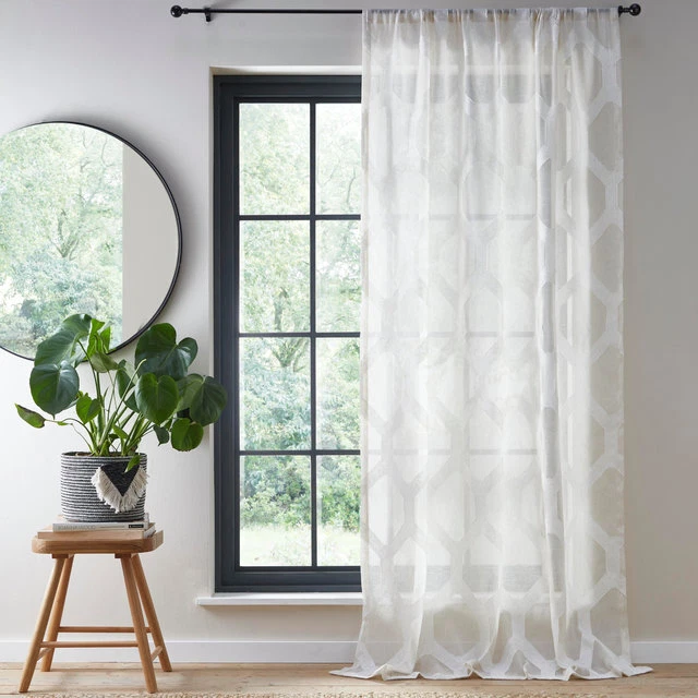 Linara Hexagonal Geometric Voile Curtain Panels Slot Top Single